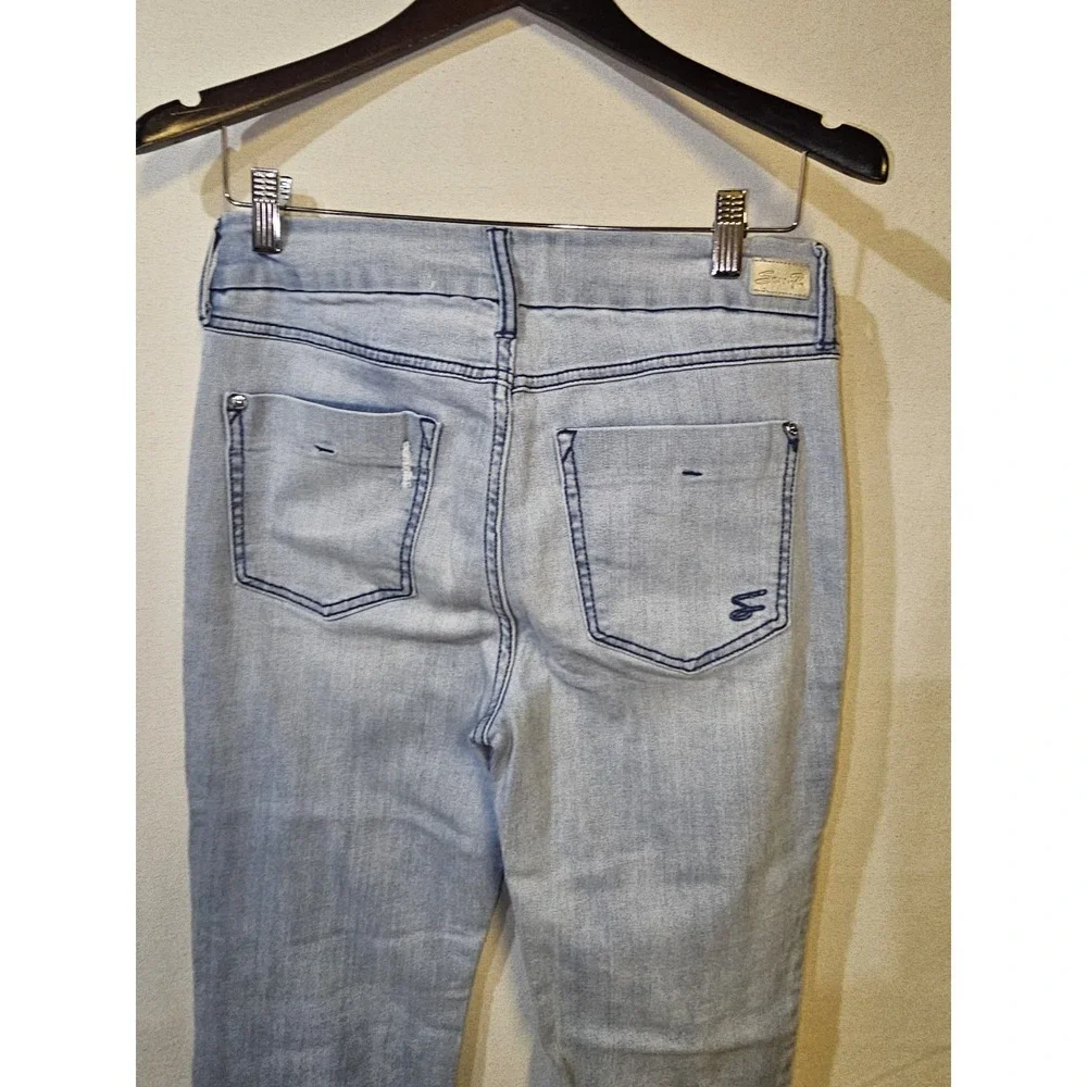 Seven7 Jeans Womens 8 Light Blue Wash Distressed Stretch Denim‎ Bootcut Bohemian